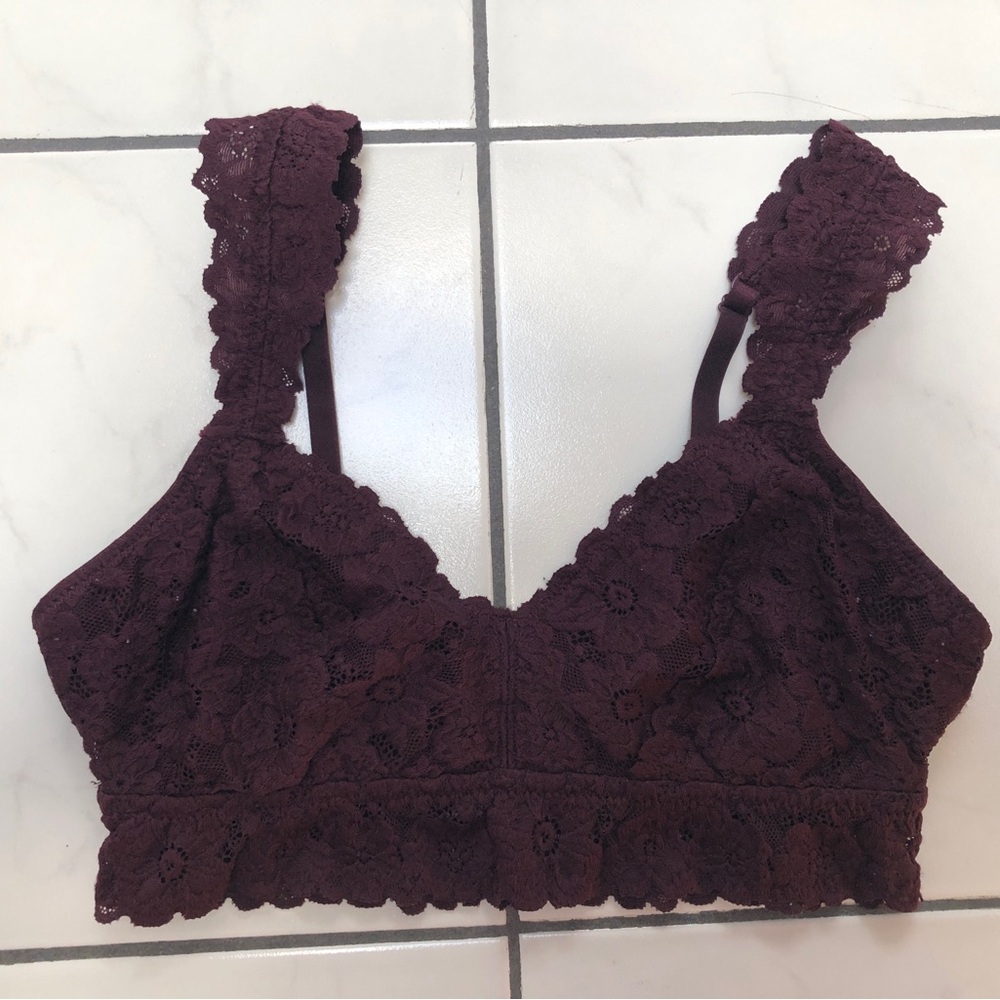 aerie Burgundy Flowery Lace Bralette